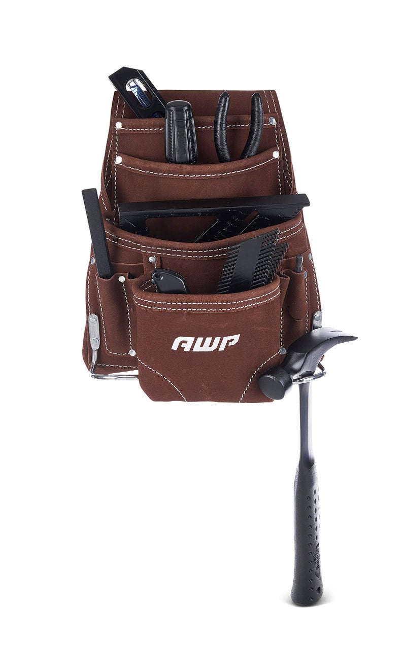 AWP Premium Tool Pouch Multi-Pocket Organizer for Electricians, Professional Tool Box for Efficient Organization, Brown, 10 Pocket | 1LS-688-1 - Image 1